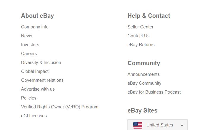 Ebays Footer Section
